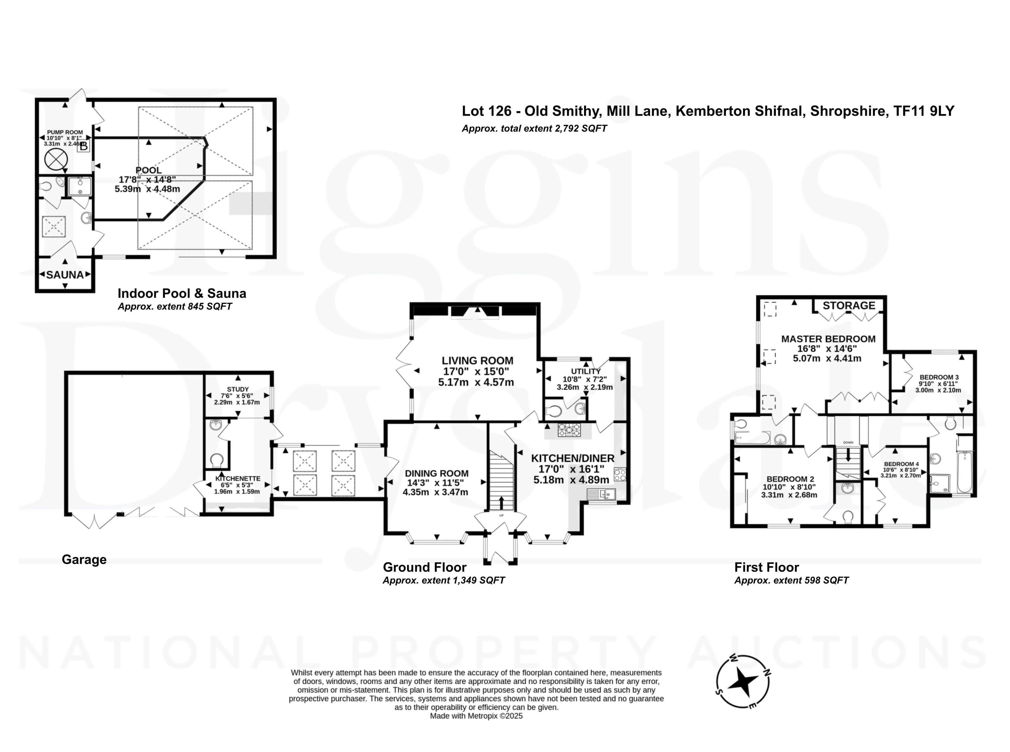 A detached, freehold, four-bedroom house in need of modernisation and repair on a large plot with a double garage and a detached indoor pool and sauna.